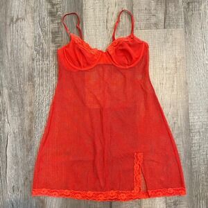 Victorias Secret Red Lace Babydoll Nightie Slip Lingerie Sz 36B